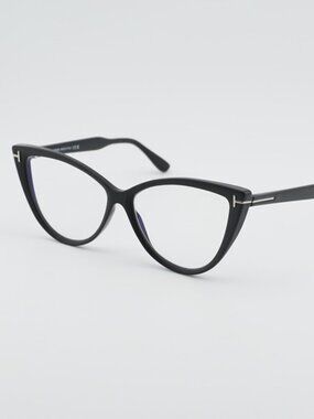 Tom Ford FT5843-B 005 Eyeglasses Black 56mm Cat Eye Frame, Blue Light Block